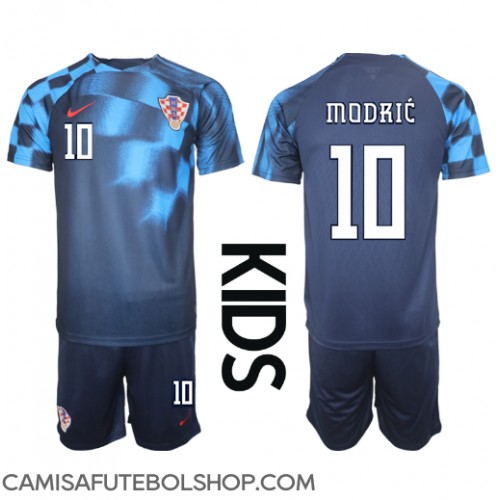 Camisa de time de futebol Croácia Luka Modric #10 Replicas 2º Equipamento Infantil Mundo 2022 Manga Curta (+ Calças curtas)